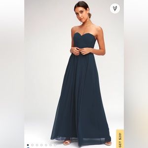Lulu’s Small Classical Charm Navy Blue Convertible Maxi Formal Bridesmaid Dress